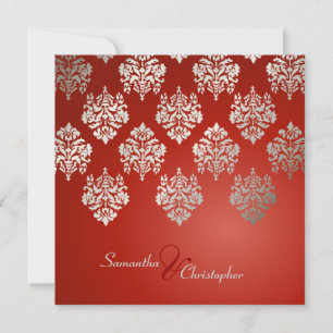 Convites para casamento Damask/ruby red/faux prata