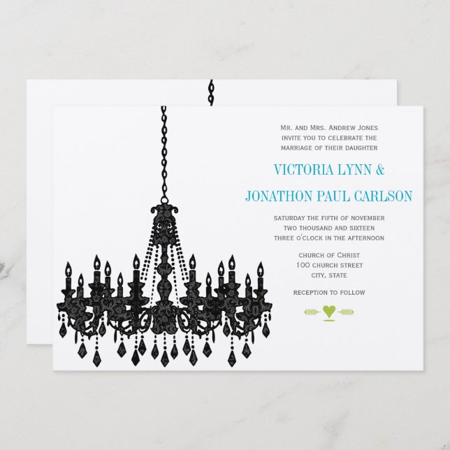 Convites para Casamento de Aqua Chandelier, de 20  (Frente/Verso)