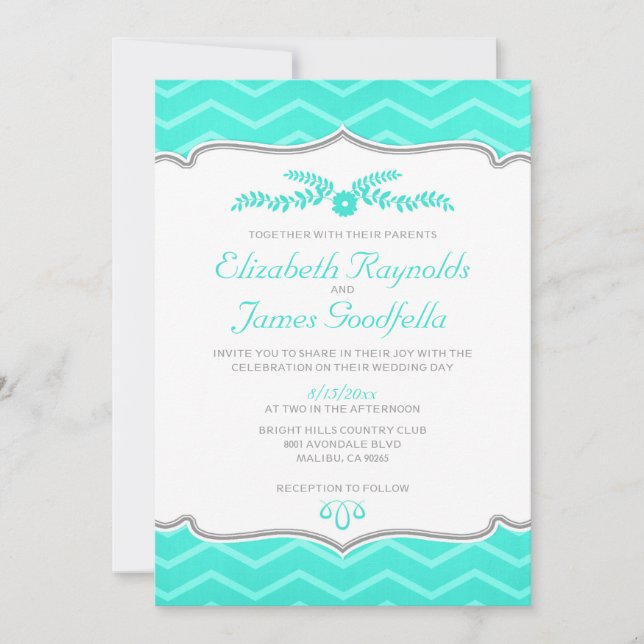 Convites para Casamento de Aqua Zigzag (Frente)