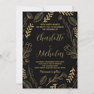 Convites para Casamento de Arte Negra ouro