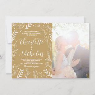 Convites para Casamento de Arte ouro com Fotografi
