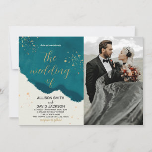 Convites para Casamento de Arte Verde ouro com Fot