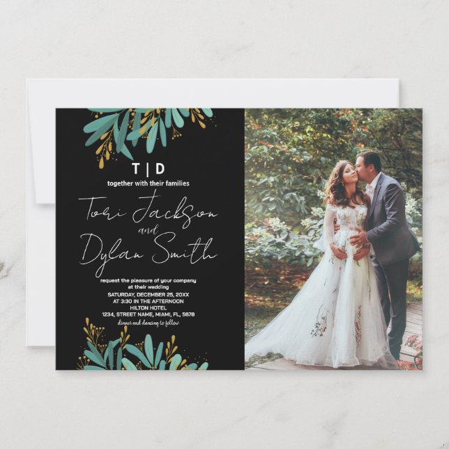 Convites para Casamento de Árvore Verde com foto (Frente)