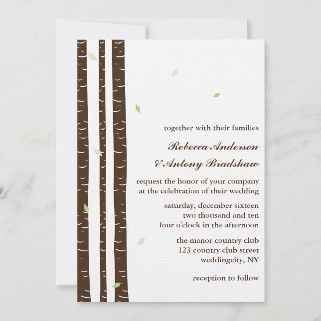 Convites para Casamento de Árvores de Birch (Frente)