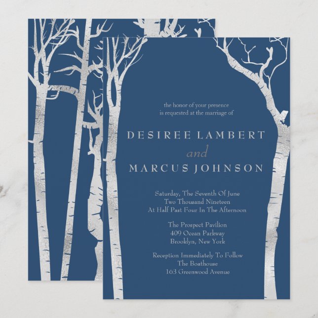 Convites para Casamento de Árvores de Prata (Frente/Verso)