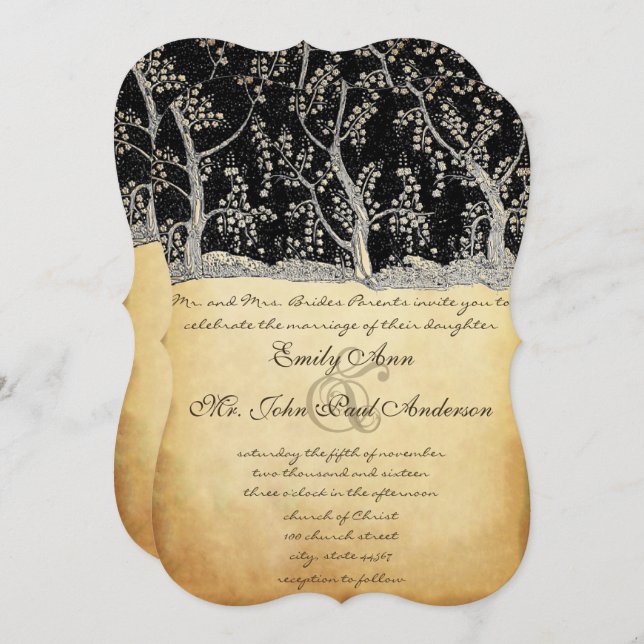 Convites para Casamento de Árvores Românticas na F (Frente/Verso)