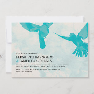 Convites para Casamento de Aves Azuis Elegantes