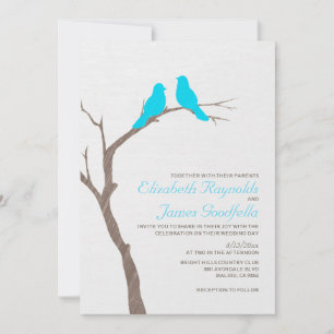 Convites para Casamento de Aves Azuis Modernas