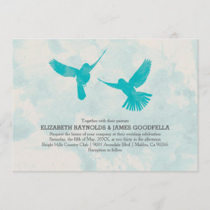 Convites para Casamento de Aves Azuis Vintage