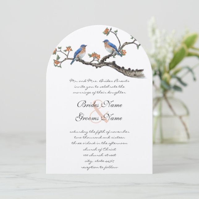 Convites para Casamento de Aves Bluebird Orientais (Em pé/Frente)