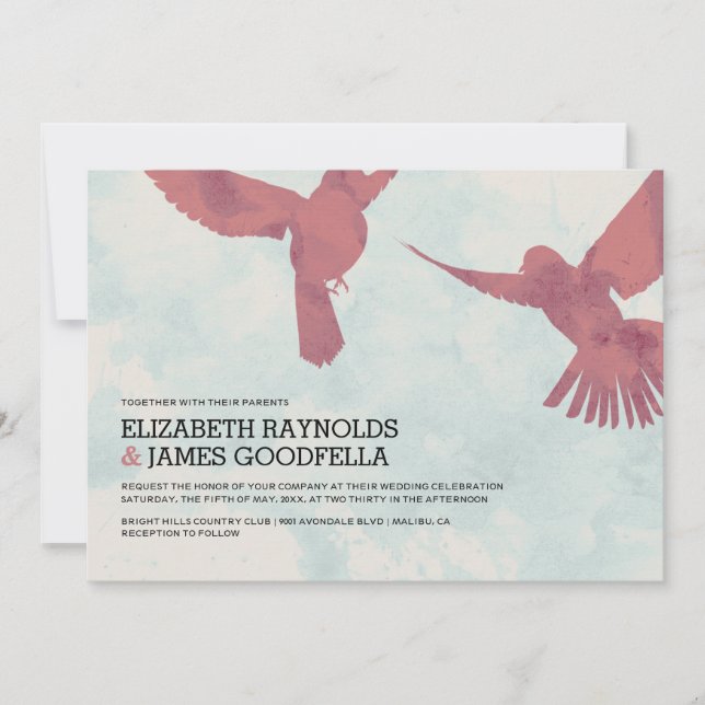 Convites para Casamento de Aves Vermelhas Elegante (Frente)
