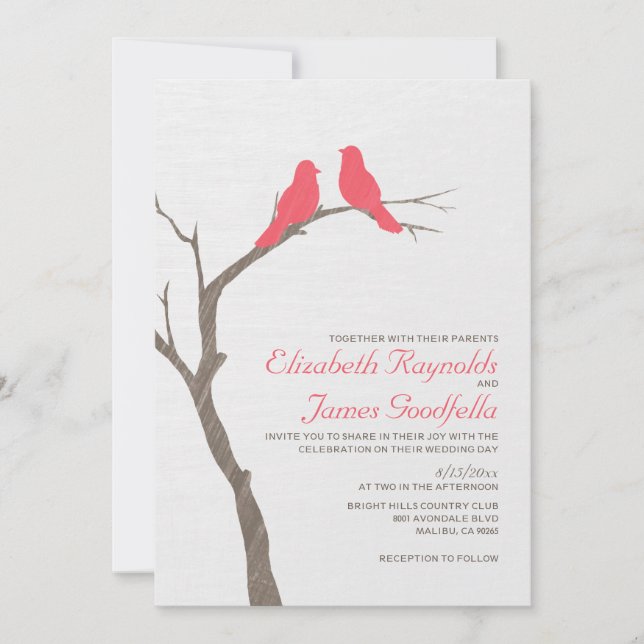 Convites para Casamento de Aves Vermelhas Modernas (Frente)