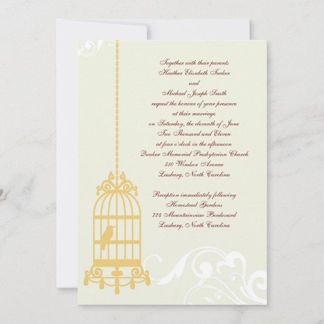 Convites para Casamento de Aves Vintage (Frente)