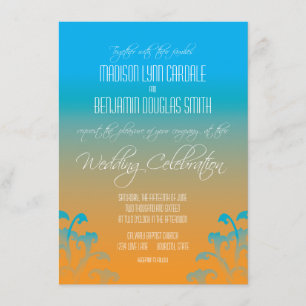 Convites para Casamento de Azul Azul Azul-Azul-Flo