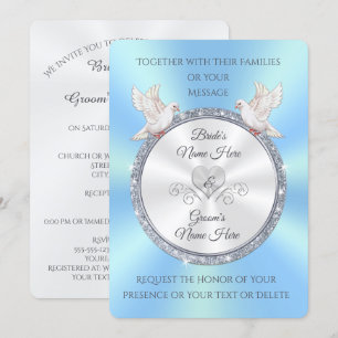 Convites para Casamento de Azul Claro e Branco Per