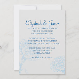 Convites para Casamento de Azul e Branco Modernos 