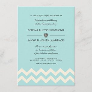 Convites para Casamento de Azul e Ivory Chevron