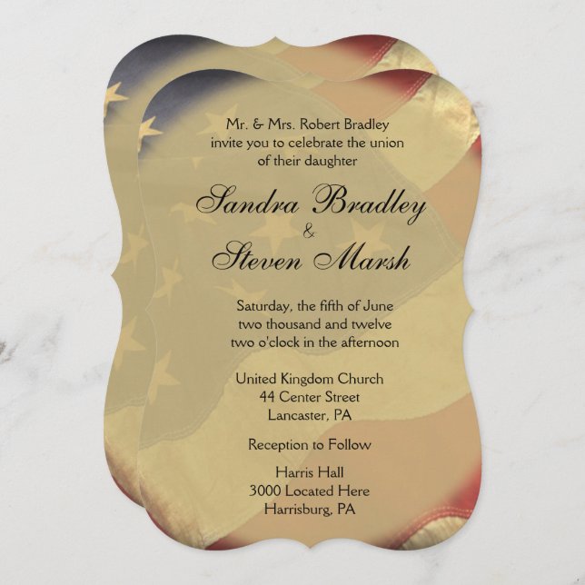 Convites para Casamento de Bandeira Americana (Frente/Verso)