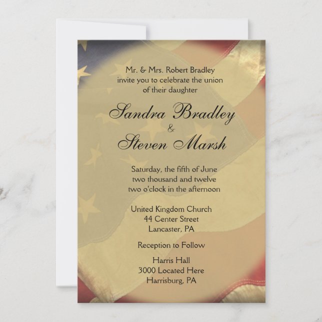 Convites para Casamento de Bandeira Americana (Frente)