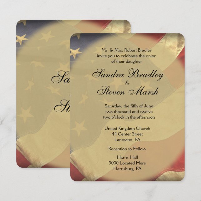 Convites para Casamento de Bandeira Americana (Frente/Verso)
