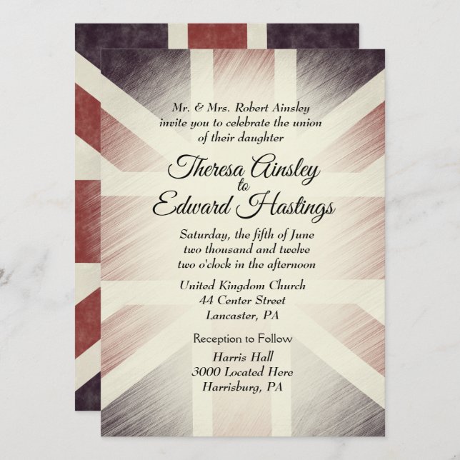 Convites para Casamento de Bandeira Britânica, em  (Frente/Verso)