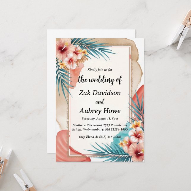 convites para casamento de boho Beach (Frente/Verso In Situ)