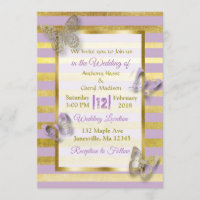 Convites para Casamento de Borboletas Roxas e Dour