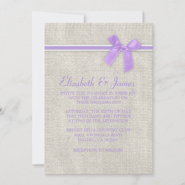 Convites para Casamento de Burlap Rustic lavanda (Frente)