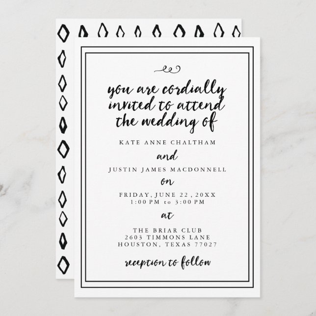 Convites para Casamento de Caligrafia Elegante (Frente/Verso)