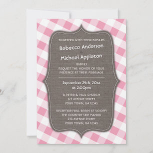 Convites para Casamento de Canvas de Gingham, cor-