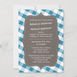 Convites para Casamento de Canvas Gingham Azul e B