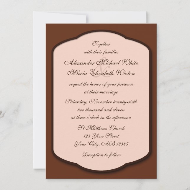Convites para Casamento de Castanho e Beige de Cho (Frente)