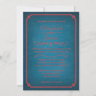 Convites para Casamento de Chalkboard Azul e Verme
