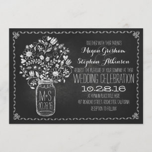 convites para casamento de chalkboard floral mason
