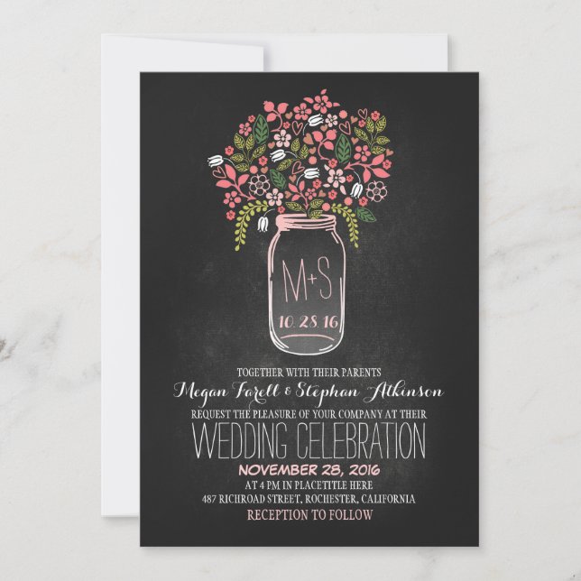 convites para casamento de chalkboard floral mason (Frente)