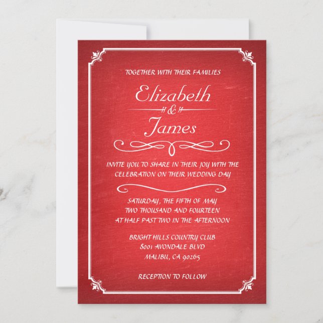 Convites para Casamento de Chalkboard Red Vintage (Frente)
