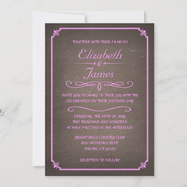 Convites para Casamento de Chalkboard Rosa e Casta (Frente)