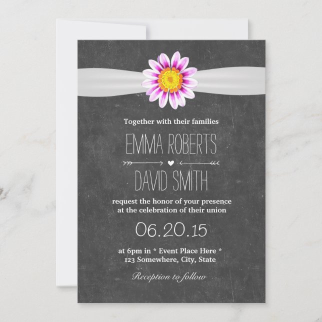 Convites para Casamento de Chalkboard Rustic Daisy (Frente)