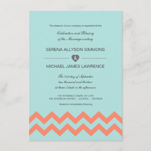 Convites para Casamento de Chevron Azul e Coral Aq