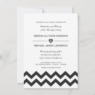 Convites para Casamento de Chevron Moderno, Preto