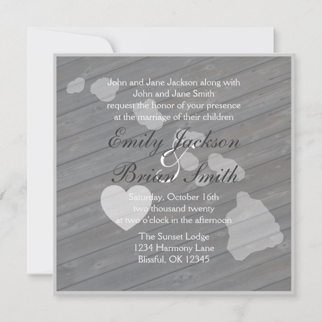 Convites para casamento de cinzas Rustic wood Hawa (Frente)