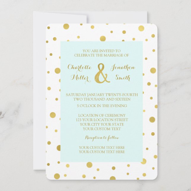 Convites para Casamento de Confetti Dourado Azul C (Verso)