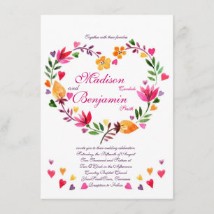 Convites para Casamento de Coração Floral Moderno