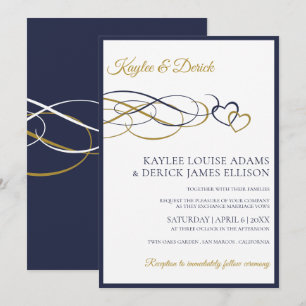 Convites para Casamento de Corações Azul Marinh