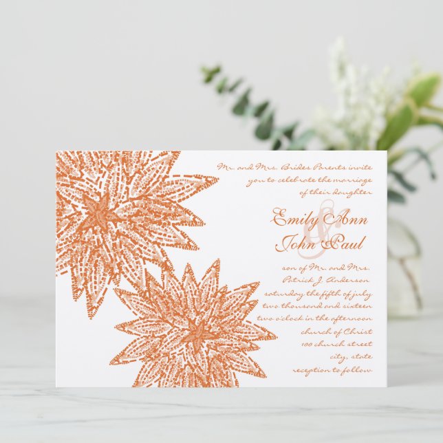 Convites para Casamento de Coral Floral Moderno Da (Em pé/Frente)