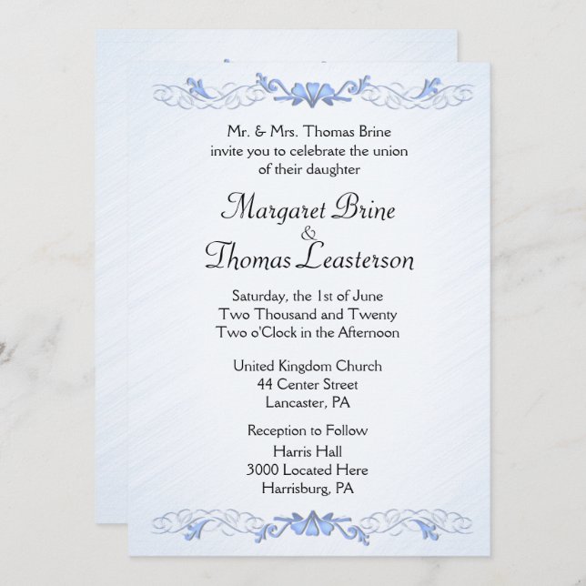Convites para Casamento de Destaque Azul (Frente/Verso)