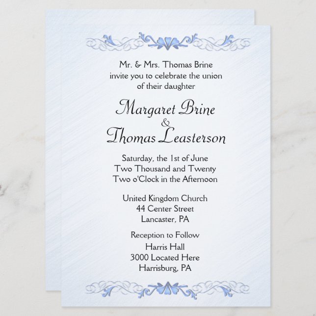 Convites para Casamento de Destaque Azul (Frente/Verso)