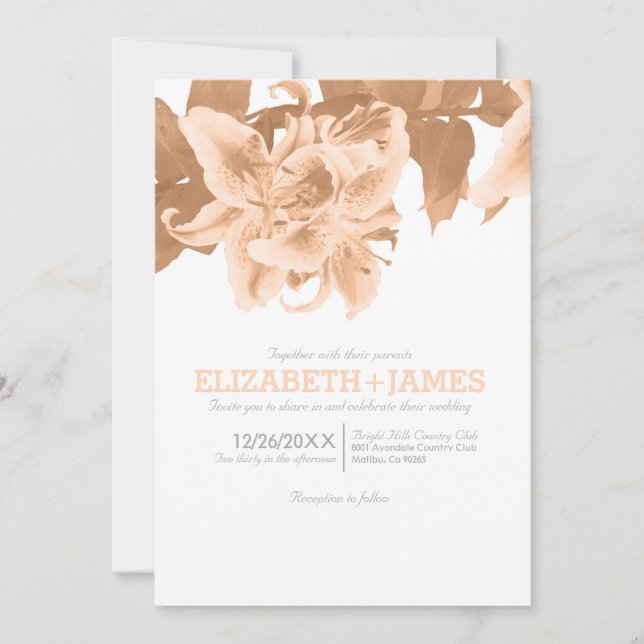 Convites para Casamento de Flores de Pêssego (Frente)