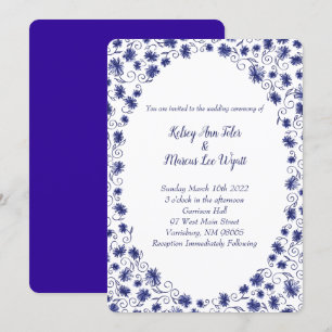 Convites para Casamento de Flores Real Azul Aster