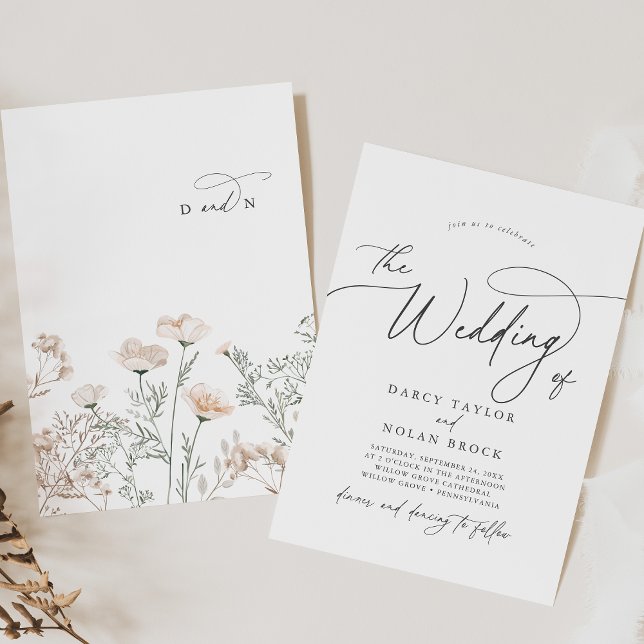 Convites para Casamento de Flores Selvagens para C (Elegant Charm Gray Wildflower Wedding Invitations)